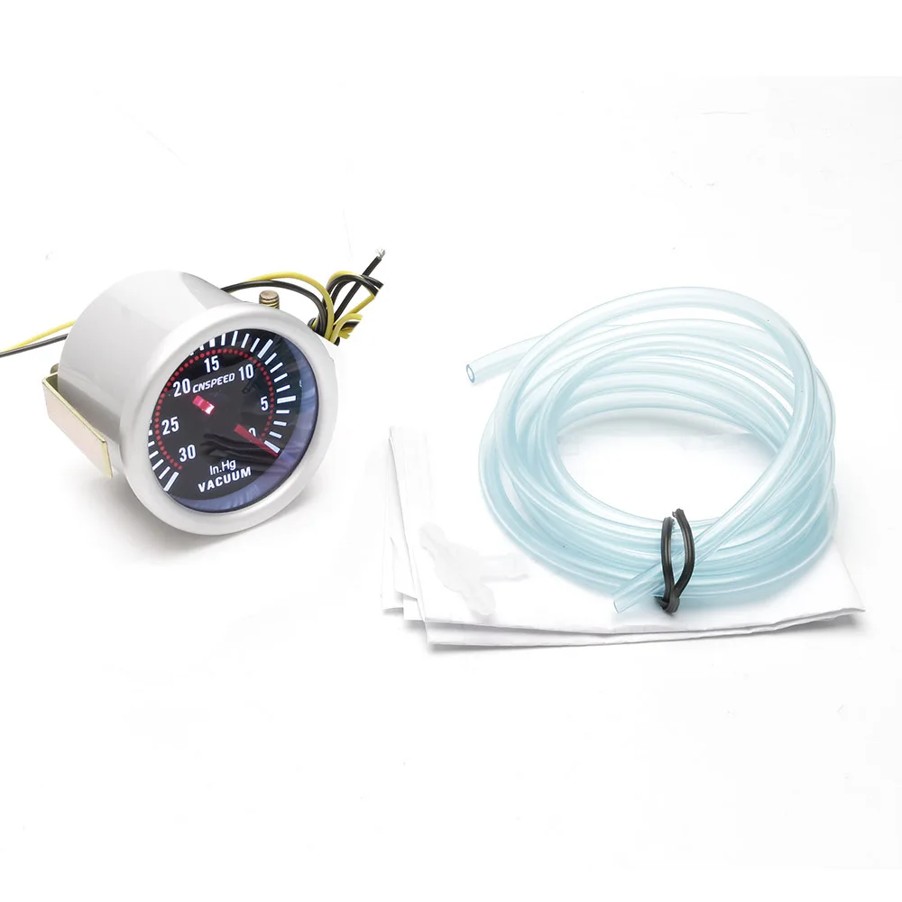Universal 12V Car Auto Pointer Vacuum Gauge 0~30 In.Hg 2"52 mm Smoke Len Vacuum Meter White LED Digital