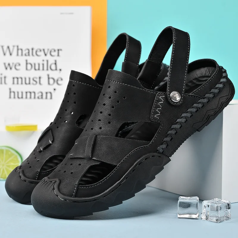 Mens Outdoor Sports Summer Shoes Low Heel Sliders Sandals Summer Men's Beach Shoes_voghion.com