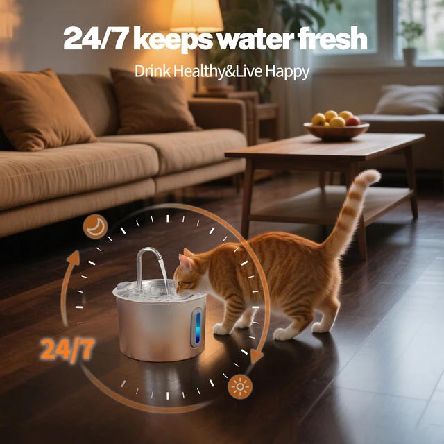 2.2L Stainless Steel Cat Water Fountain,Pet Water Dispenser With Filter,Dog Drinking Fountain For Cats,Ultra Quiet Water Pump 3