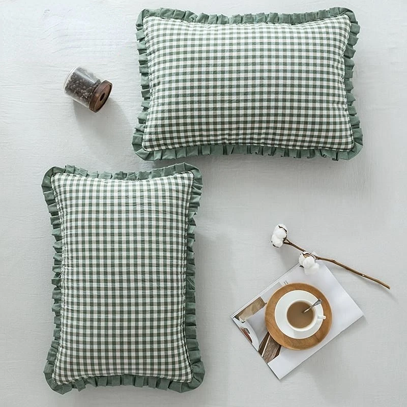 

Classic Plaids Pillowcase Washable Cotton Japanese Simple Four-season One Pair Pillow Covers Flower Decorative Bedding Textile