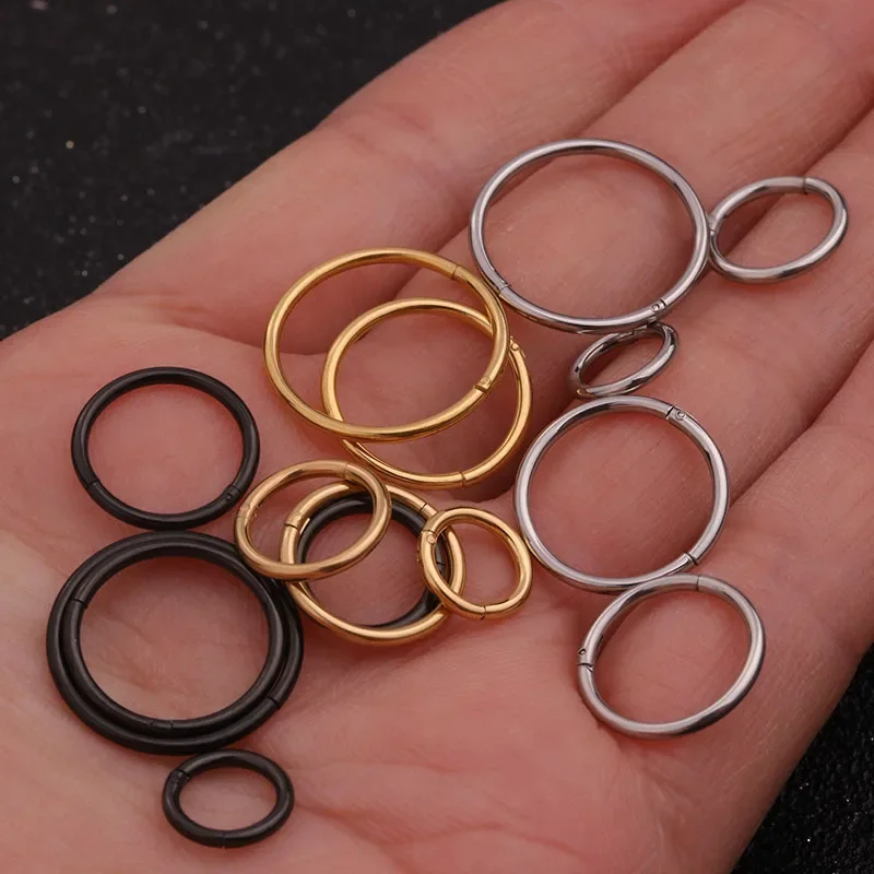 Hoop Earrings Piercing Jewelry 1PC Stainless Steel Simple Classic Round Circle Hoop Earrings For Women Men Punk Smooth 6-16mm Huggie Earring