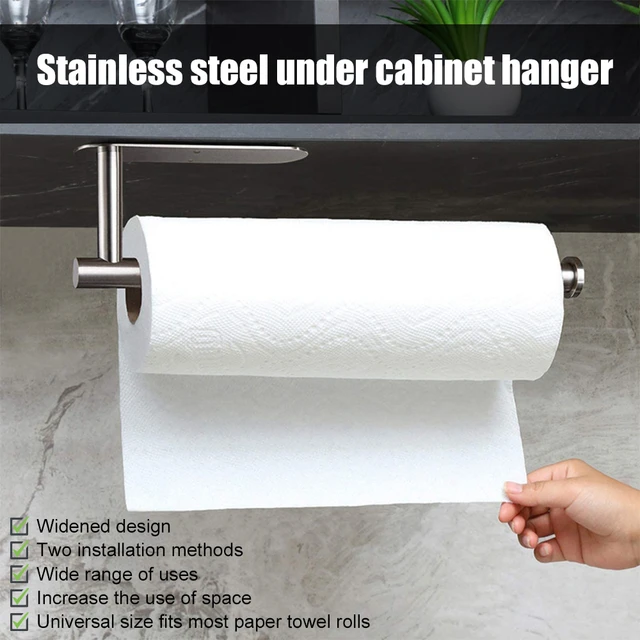 Stainless Steel Adhesive Paper Towel Holder Under Cabinet Wall Mount for Kitchen  Towel, Black Roll Stick to Wall - AliExpress