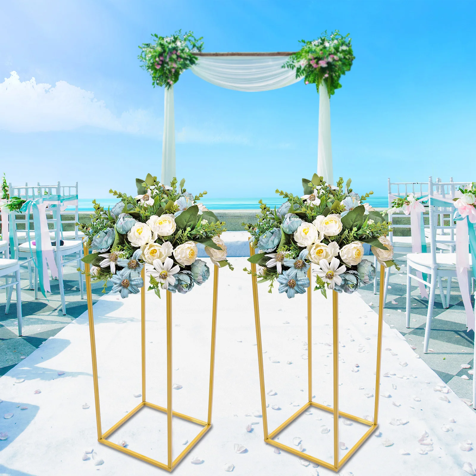 

2Pcs Metal Floor Stand Gold Column Flower Stand Flower Arrangement For Wedding Party Dinner Centerpiece Venue Decor