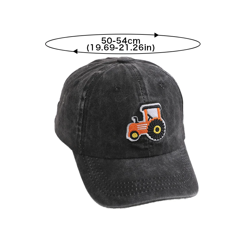 Washed Cotton Baby Baseball Cap Cartoon Tractor Embroidered Kids Snapback Hat Summer Soft Cotton Boys Girls Sun Hats