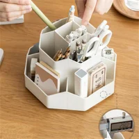 White/Pink Pen Stand 360°Rotatable Pen Holder Large Capacity Desk Pencil Storage Box 9-Grid Stationery Organizer School Office 6