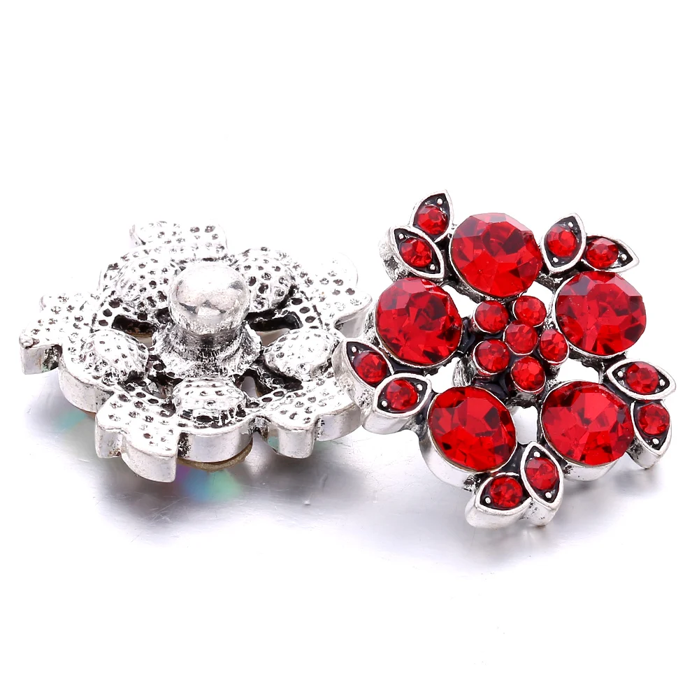 15pcs Rhinestone Crystal Flower 18mm Snap Buttons Fit Snap Button Bracelet Necklace Jewelry