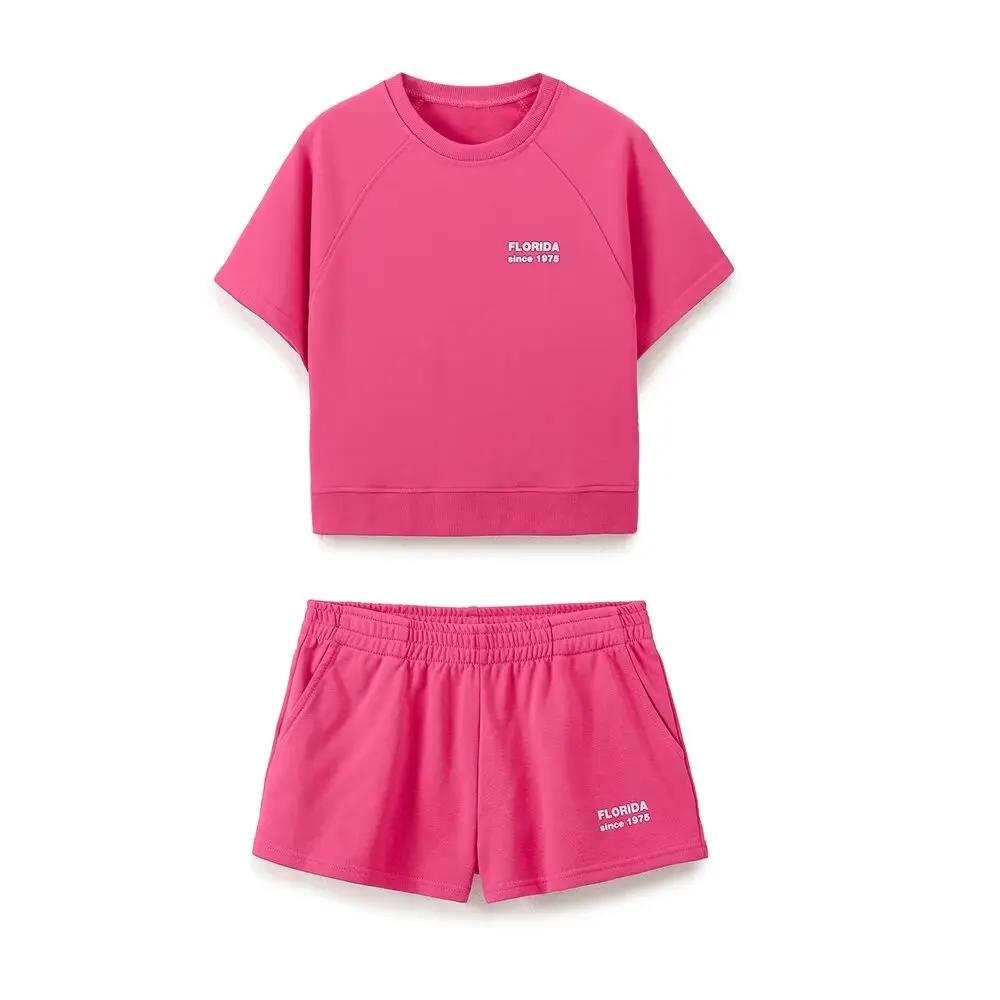 thumbnail image 1 of HH TRAF - Conjunto de pantalones cortos de verano para mujer, camiseta de manga corta de punto con cuello redondo y bolsillos de cintura alta y cintura elástica, color rojo rosa, 1 of 5