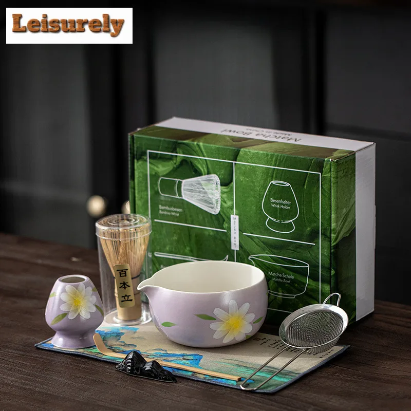 Hand-painted Small Daisy Tea Set Complete Set Whisk Grinder Brushes Japanese Matcha Set Kit Tea Maker Tea Ordering Tools Craft