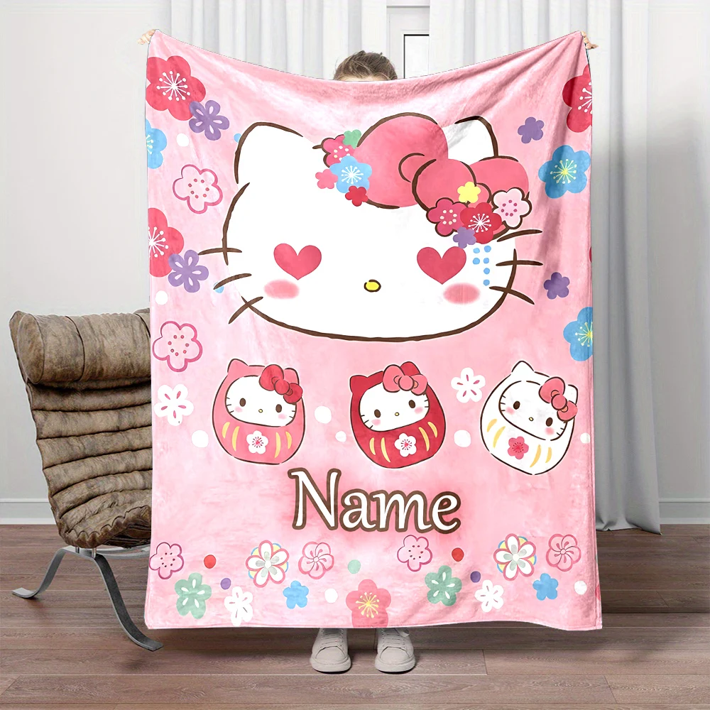 Customized Name Personalized Blanket Sanrio Hello Kitty Children Warm Soft Blankets Home Travel and Comfortable Blanket 5