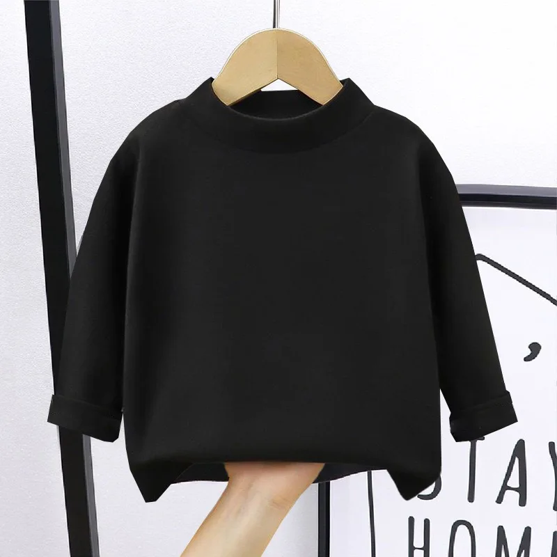 1pcs Spring Autumn Children's T-Shirts Baby Solid Color Warm Top Kid Half High Collar Long Sleeve Base Shirt Boys Girls Tshirts 6
