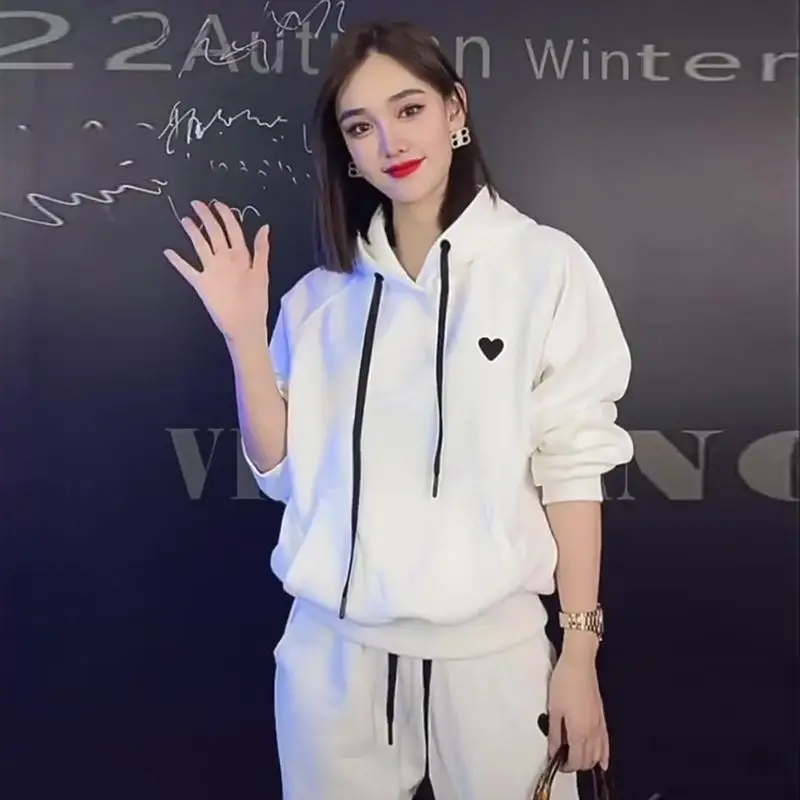 2023 Autumn/Winter New Korean Version Casual Sports Set Fashion Temperament Sports Hooded Top Women's Two Piece Set