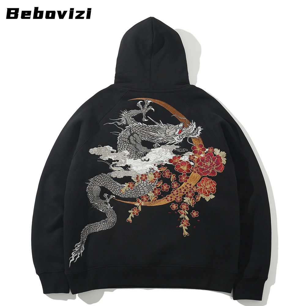

Japanese Style Embroidery Black Red Fleece Cotton Hoodie Men Harajuku Streetwear Pullover Sweatshirt Chinese Vintage Hoodie 3XL