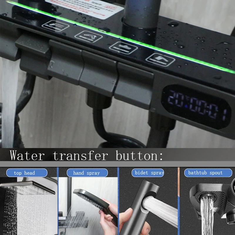 KEMAIDI Shower System Digital Display Shower Faucet Set Wall Mount 4 Functions Rain Shower Hot Cold Mixers with Bidet Sprayers 2