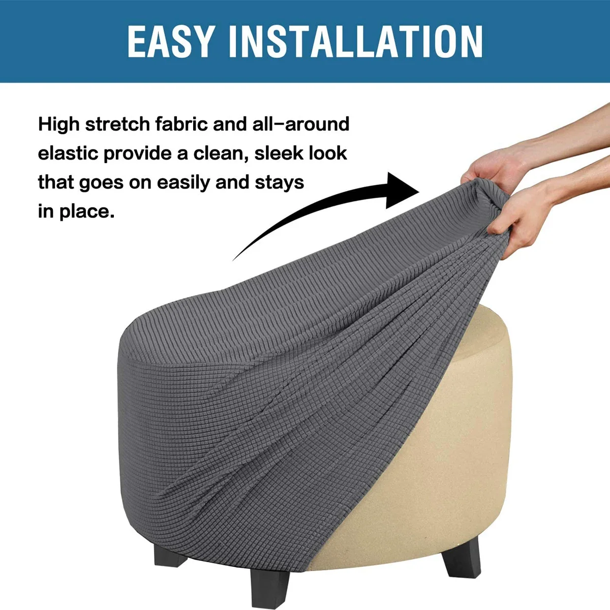 Jacquard Ottoman Cover Stretch Ottoman Slipcover Round Ottoman Storage Cover Folding Stool Covers Furniture Protector Cover 3