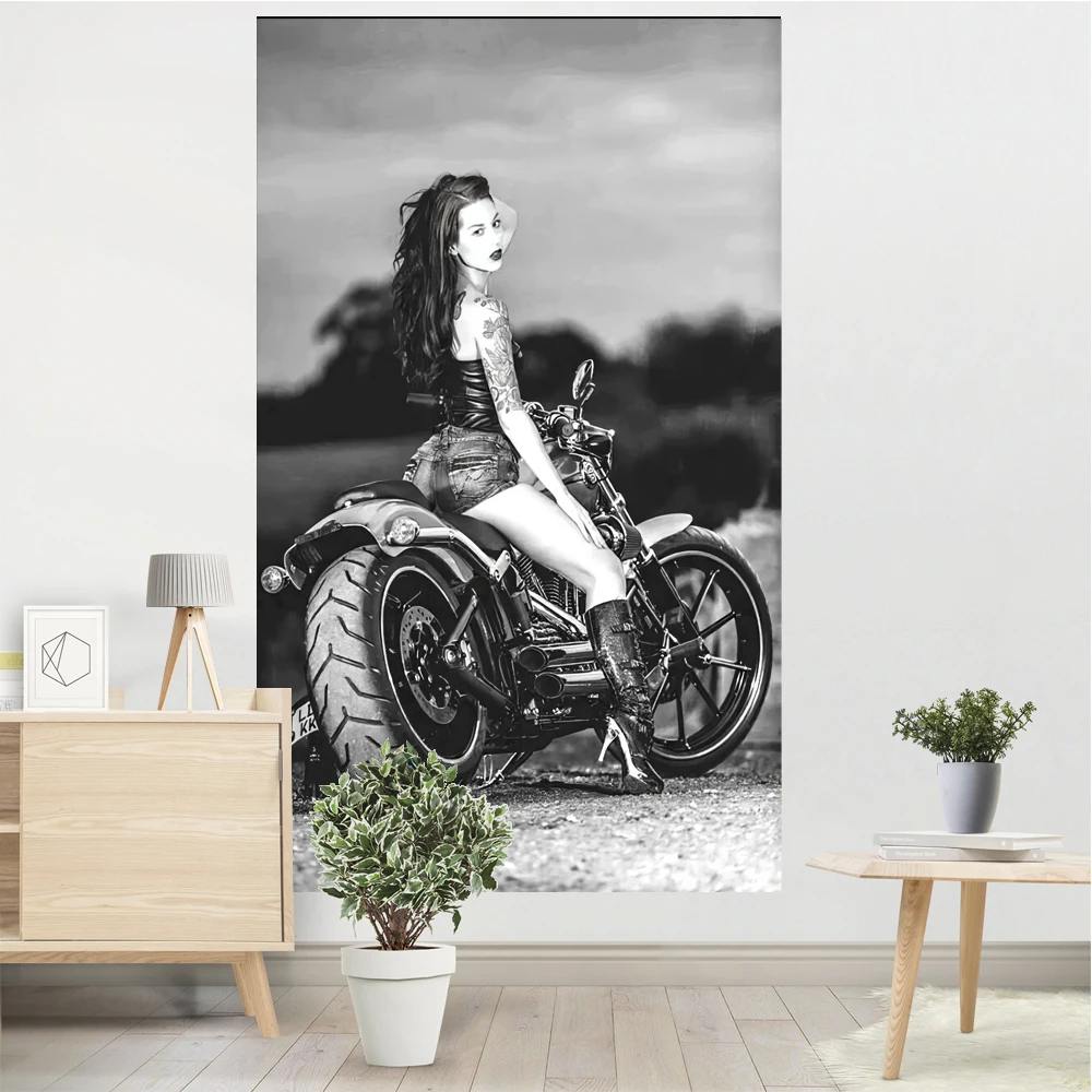 Bello Motociclista Femminile Tailies Moto Works Poster Wall Art Deco Pubblicità Logo Vintage Bar Club