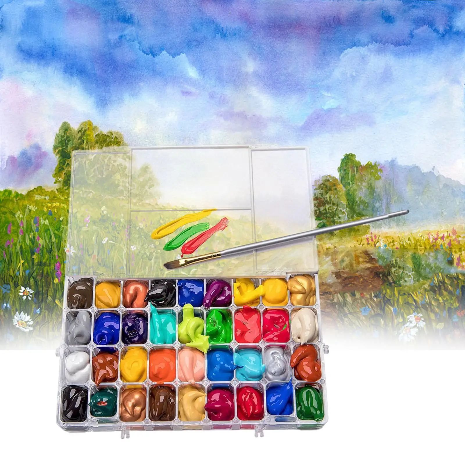 

36 Compartments Paint Palette Storage Tray with Cover Containter Paints Tins Box for Oil Paint Acrylic Painting Gouache Artist