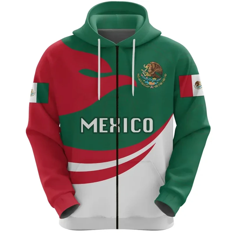 thumbnail image 1 of Sudadera con capucha y cremallera vintage para hombre, con estampado de bandera mexicana, moda urbana, manga larga, jerséis holgados de gran tamaño 2024, 1 of 4