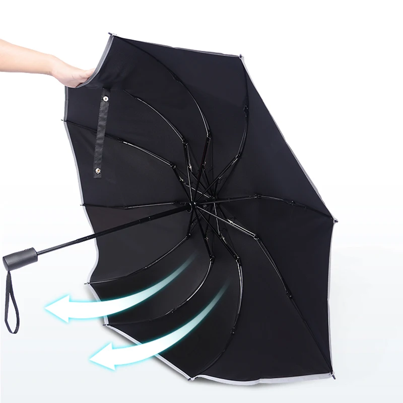 Automatic Umbrella Reflective Strip Fully Automatic Reverse Folding Windproof Rainproof Business UV Parasol 10 Bone