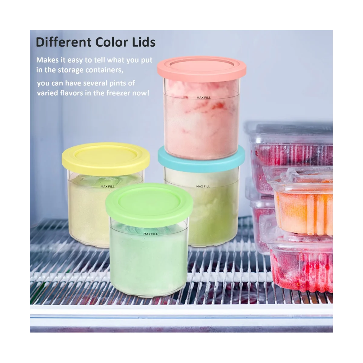 4PCS Ice Cream Pints and Lids for Ninja Creami NC301 NC300 NC299AMZ Series Ice Cream Storage Containers Food Freezer 6