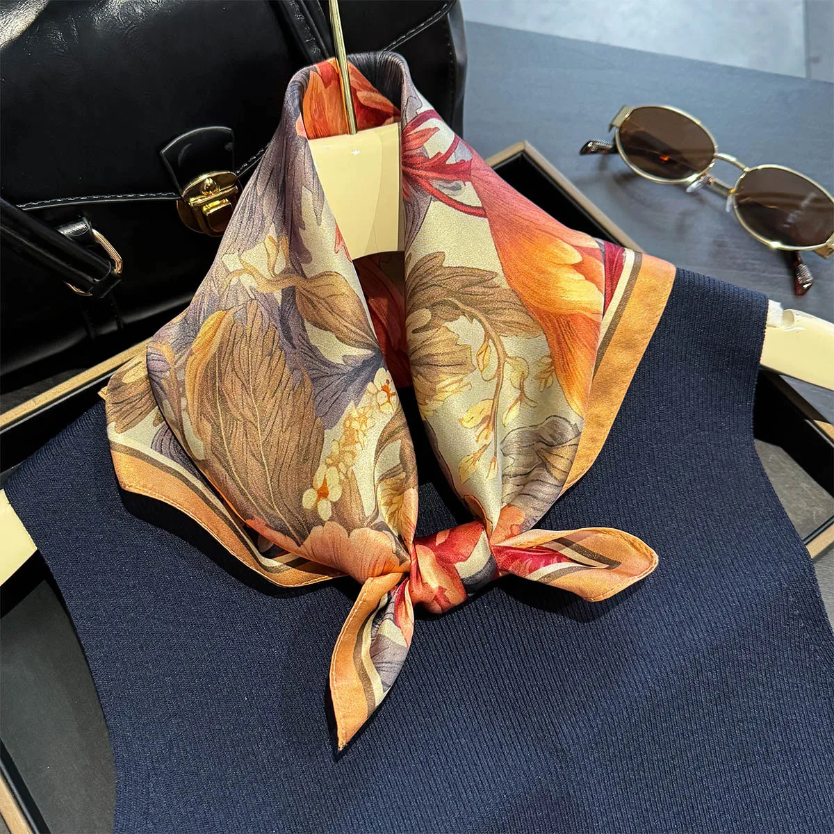 100% Echte Seidenschals für Damen, Quadratische Sommerschals, Wickeltücher, Hijab, Bufanda, Echarpe, Halstücher, Pashmina, Poncho, Foulard, Bandana – Detail 5