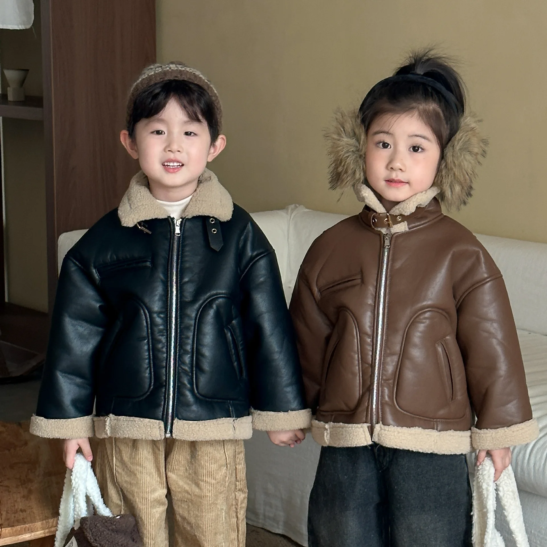 어린이 양털 재킷 패딩 재킷 털 통합형 남녀공용 2025년 신상 겨울 의류 베이비..