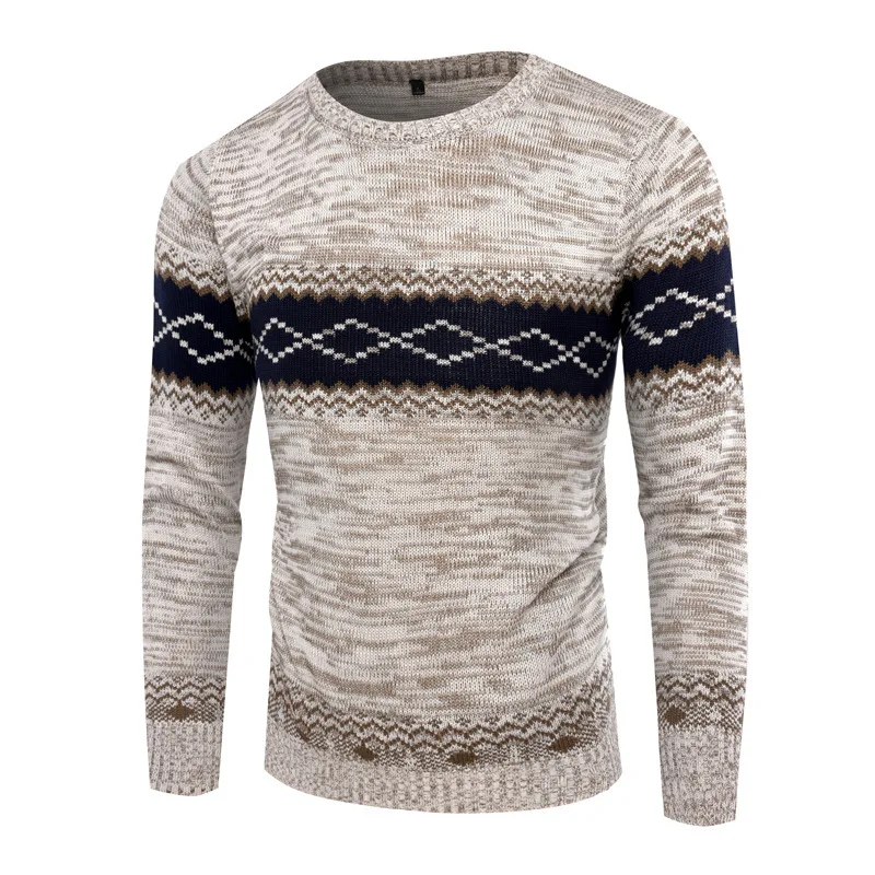 

EBAIHUI Men's Casual Sweater New Vintage Slim Fit Male Patchwork Knitwear Autumn Winter Round Neck Long Sleeve Pullovers Tops