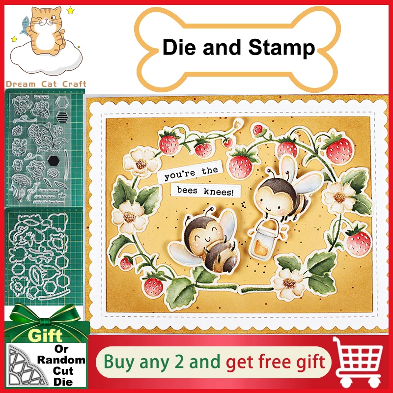 GardenStrawberryBeesClearStampsandDiesScrapbookingNewArrival