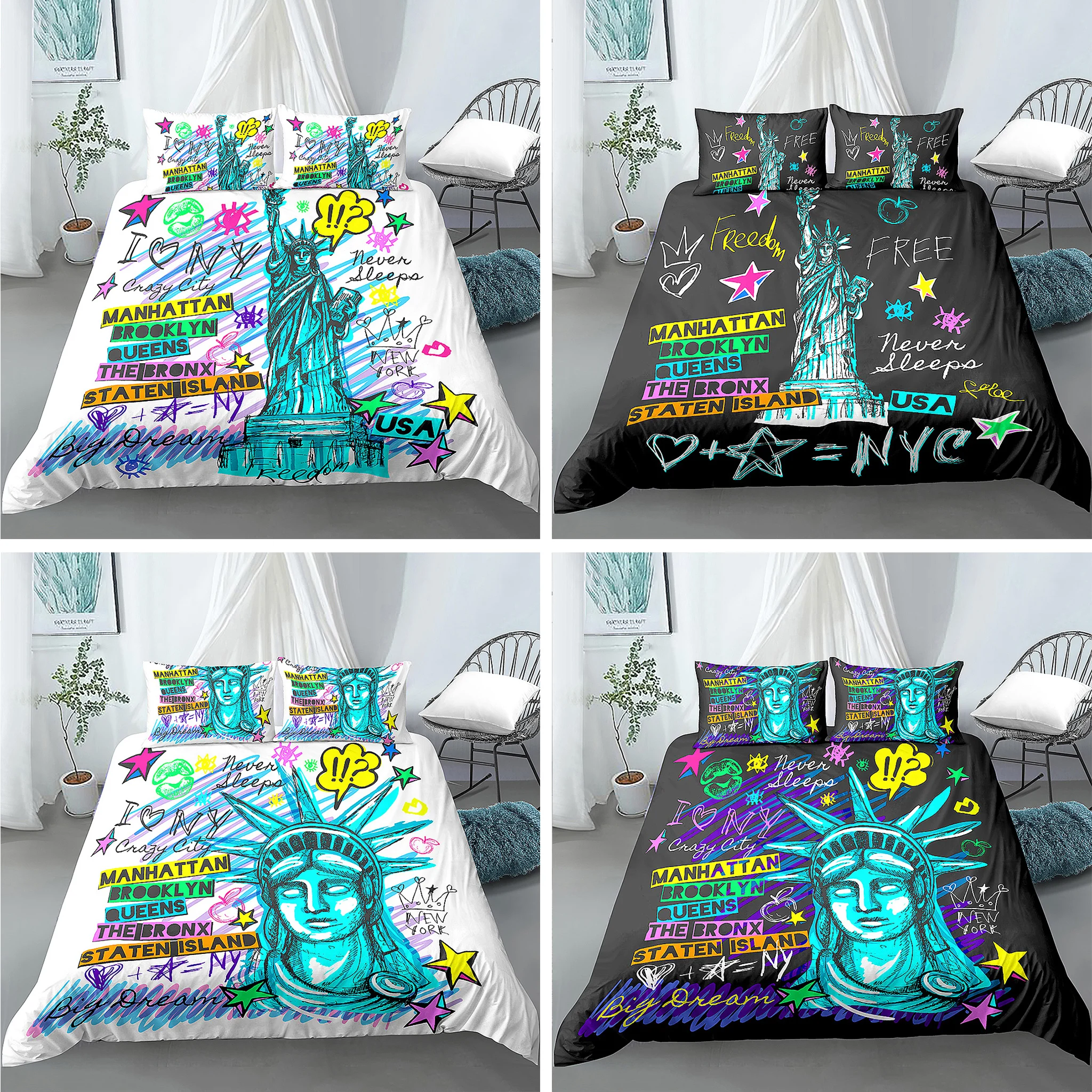 

New York Statue of Liberty Printed Duvet Cover With Pillowcase 2/3 Pcs Bedding Set Comforter Cover Duvet Cover Set