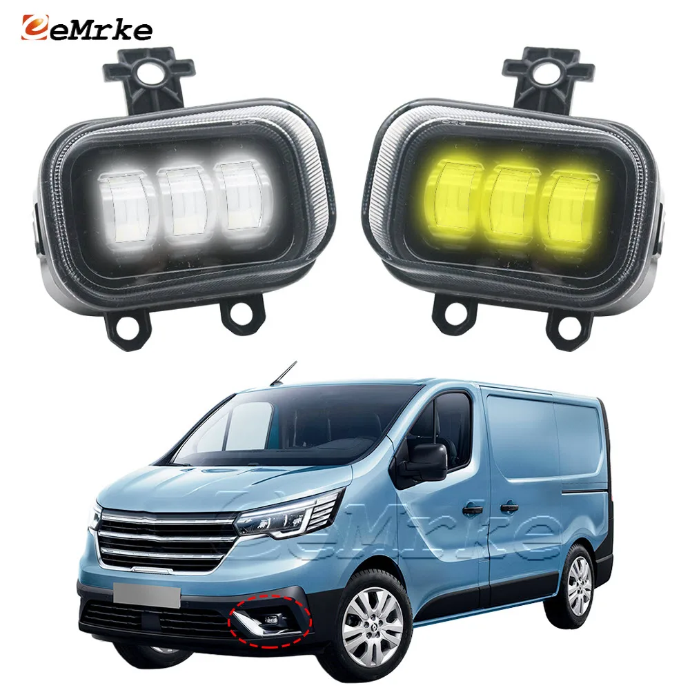 

2-Pieces White/ Yellow Led Fog Lamp for Renault Trafic Restyling 2021 2022 2023 Car Fog Lights Assembly w/ Lens 20W 12V DRL PTF