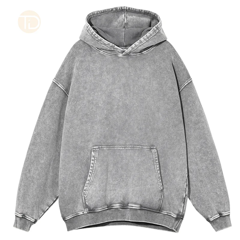 Vintage High Street Sweater New Men's Fashion Brand Cotton Wash Denim Worn Loose Hooded Sweater Coat