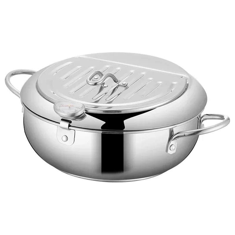 Household 220v 304 Stainless Steel Tempura Fryer Temperature Control Fried Chicken Fried Pan Cooking Tool Gas Electric Stove Uni 4