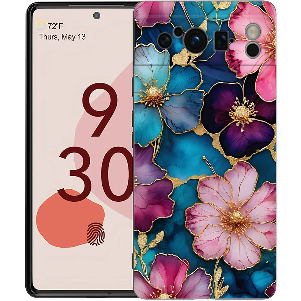 Colorful Flower Design Black Soft Shell Phone Case