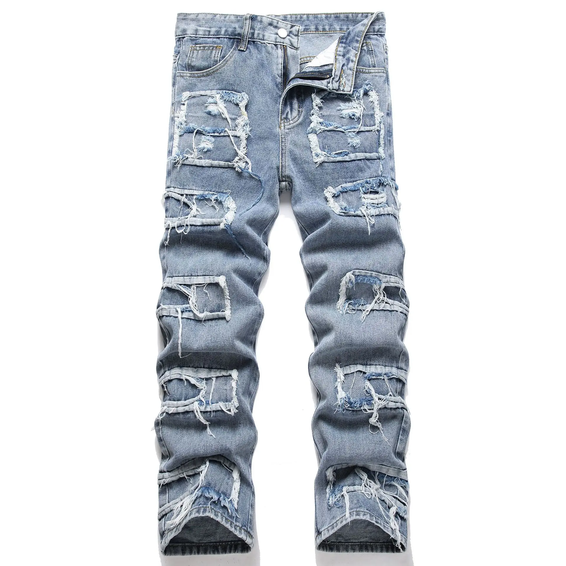 

2023 New Men's Jeans Youth Slim Small Feet Casual Trend Patch Men's Jeans Trend