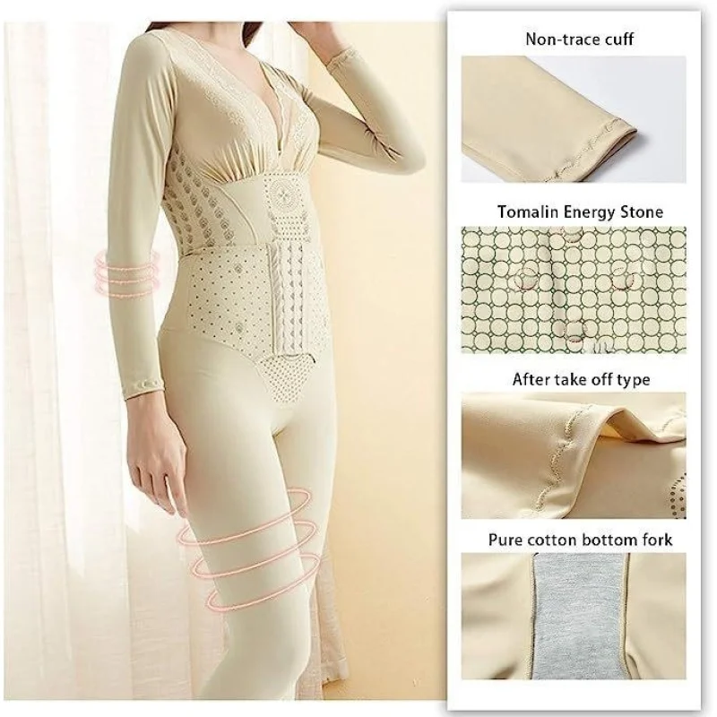 Women's V-neck Abdomen Control Body Shaping Clothes Winter Long Sleeve Full Body Slimming Suitable For Women Waist Training Body