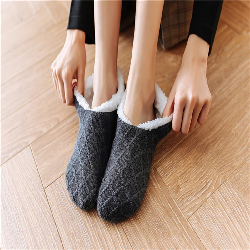 Winter Indoor Home Socks for Women and Men Warm Velvet Thick Floor Socks  Plush Soft Slippers Pantoffels Adults Bottom Glue Sock - AliExpress