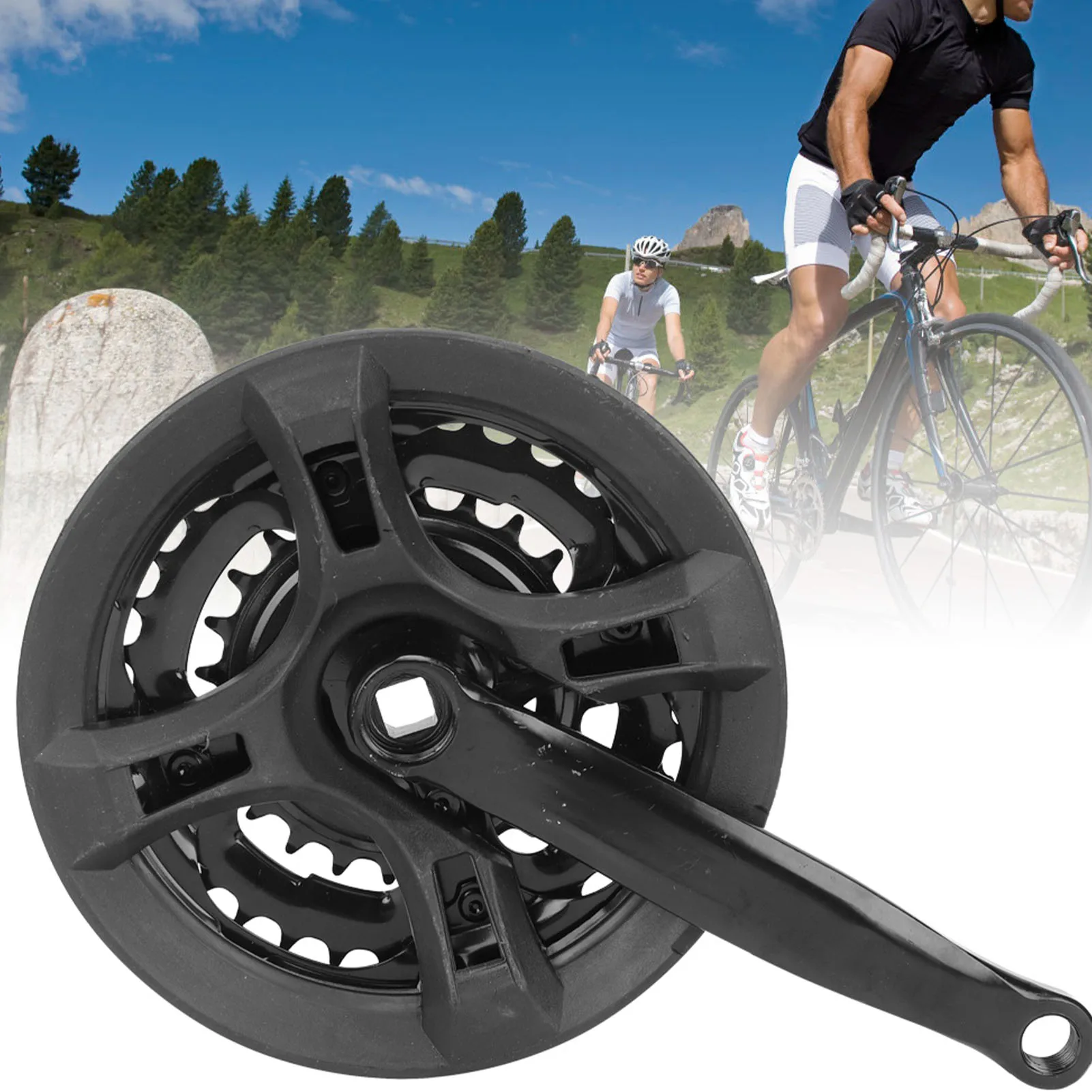 High Carbon Steel Crankset Crank 24-34-42T with Chains Cover for Variable Speed Mountain Bike Road Crankset