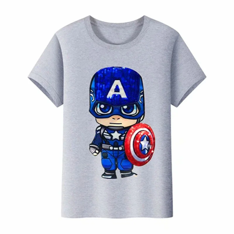 Children Tshirts Tops Captain America Disney Tshirt LED Light Summer Short Sleeve For Kids Girls Boy