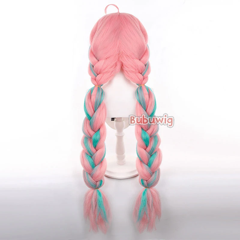 Cosplay Wigs Bubuwig Synthetic Hair Varesa Genshin Impact Varesa Role Play 100cm Pink Mixed Green Braided Heat Resistant