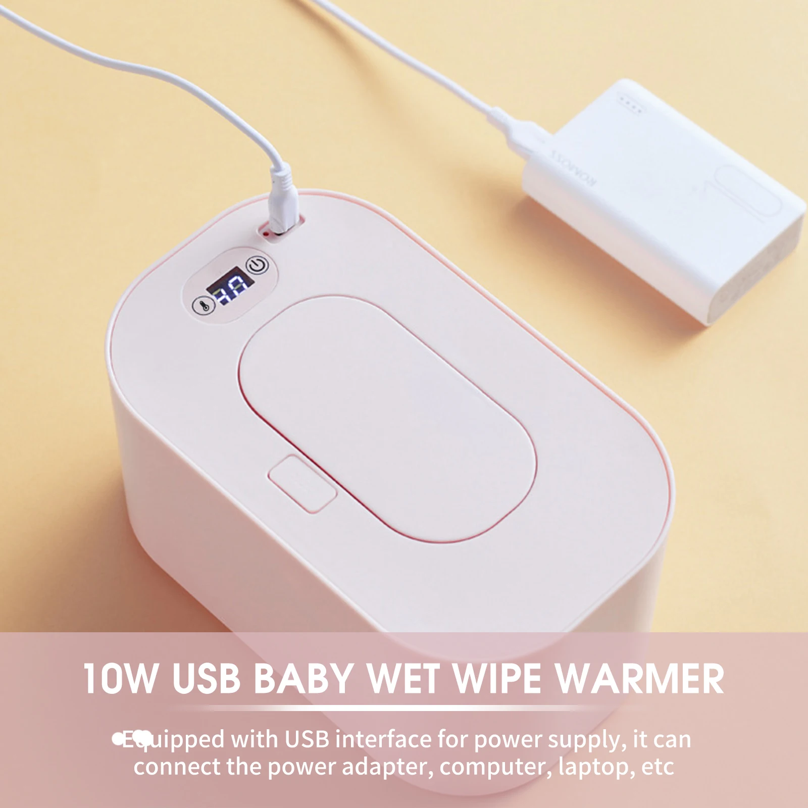 Portable USB Baby Wet Wipe Warmer Dispenser 3 Temperature Modes Diaper Wipe Warmer 10W Constant Temperature for Home Car Travel