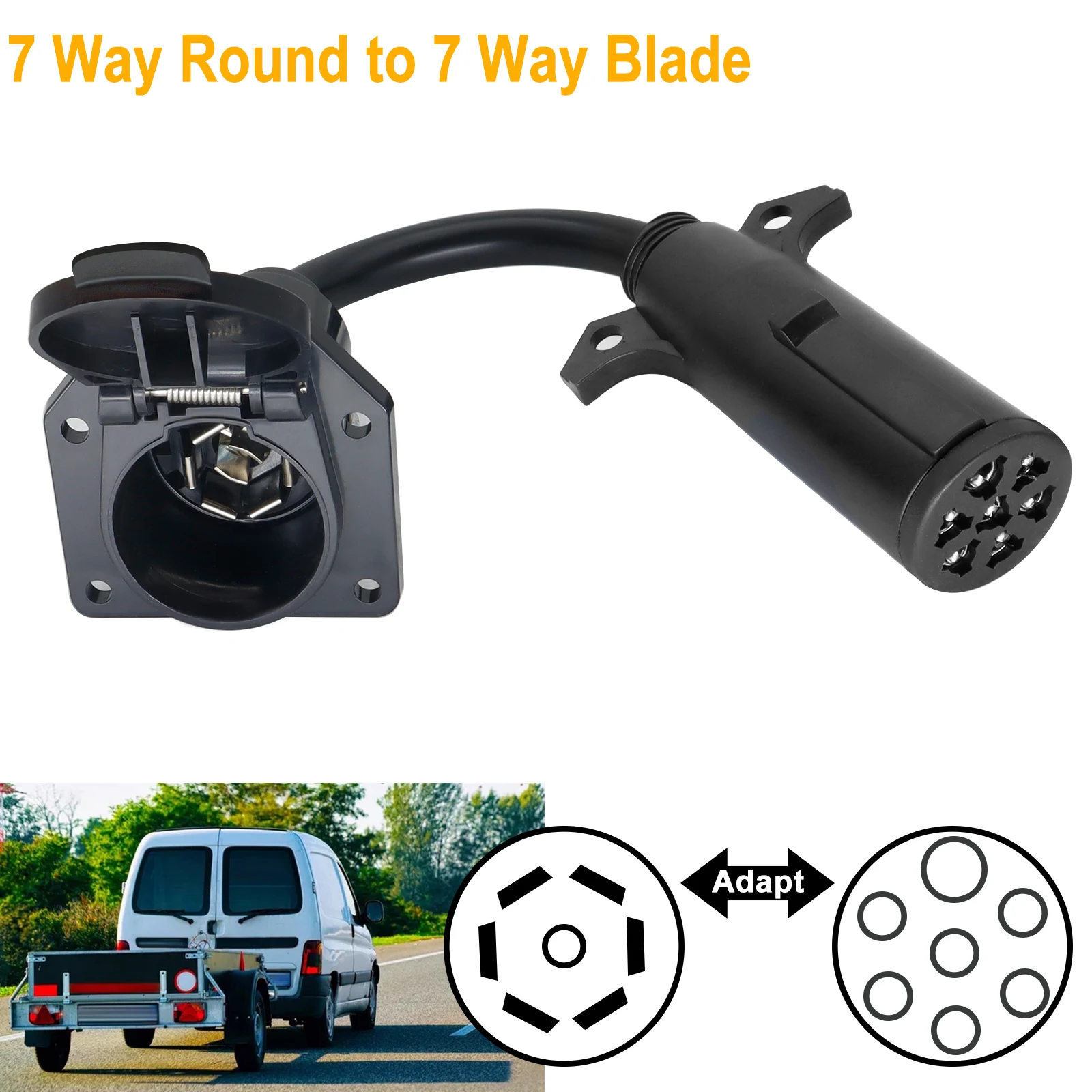 

Vehicle 7 Pole Round 7 Pin to 7 Way Blade RV Trailer Wiring Harness Adapter Light Connector Plug Converter Trailer Accessories