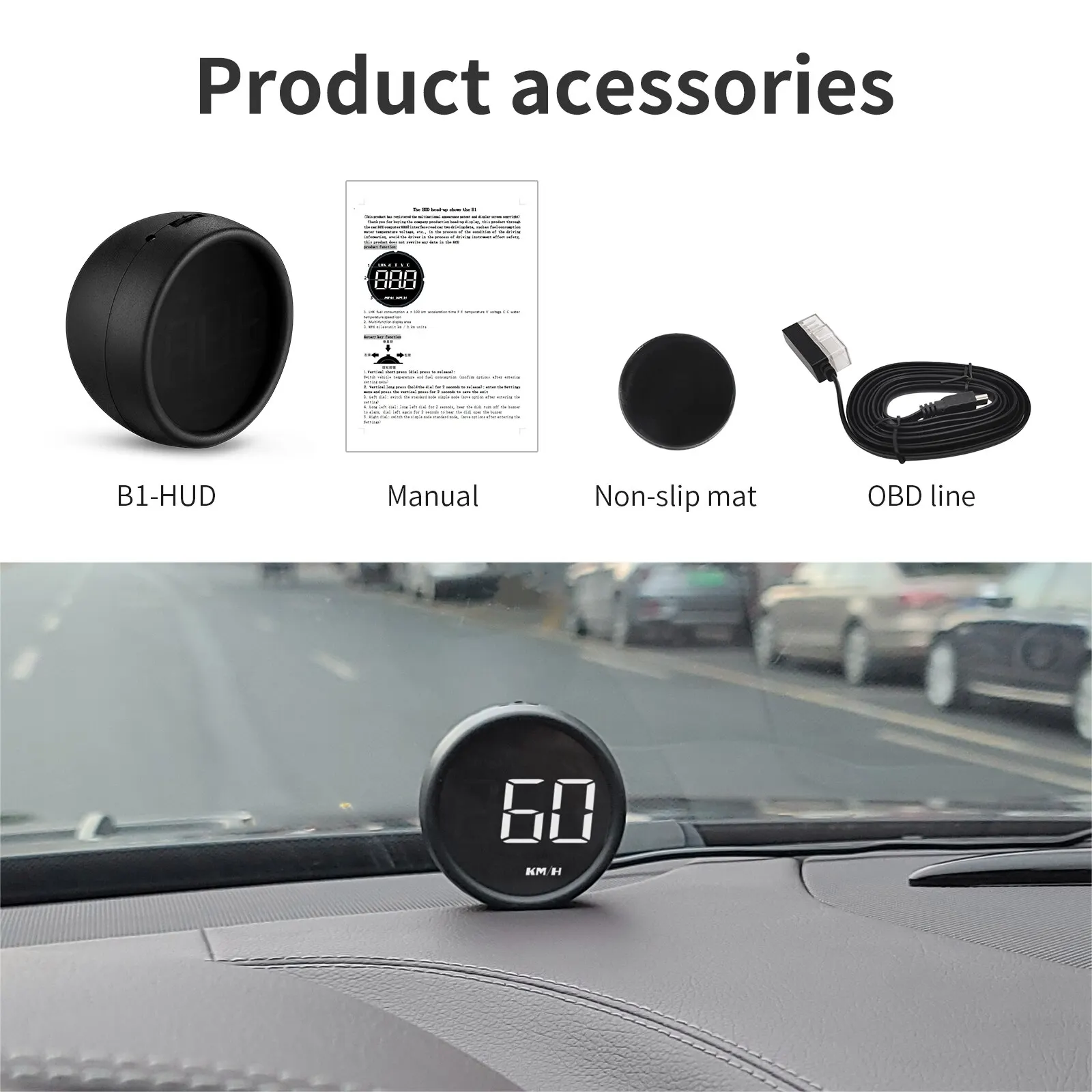 OBD2 HUD Projector,Head Up Display,OBD2 HUD Display,B1 Head Up Display OBD2 HUD Speedometer Car Projector Alarm EOBD Auto Fuel Consumption Volt Meter Water Temperature Gauge