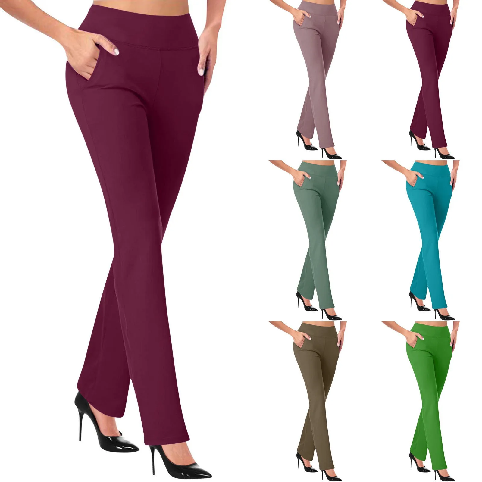 

Women's Stretchy Straight Dress Pants With Pockets Tall Petite Regular For Office Work Business
