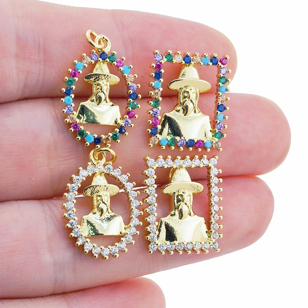 

Charm Portrait Medal Necklace Pendant Gold Plated Inlaid Rainbow Zircon Geometric Jewelry Accessories Gift Wholesale