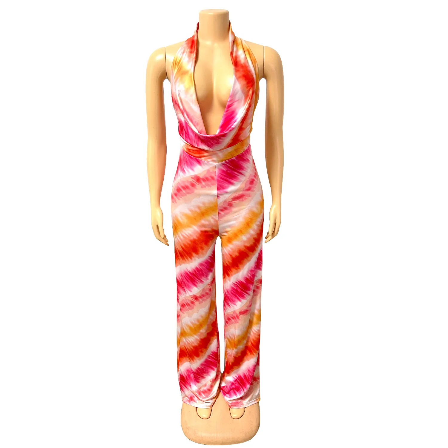 2023 summer new casual fashion sexy print backless deep V party club dress jumpsuit pants