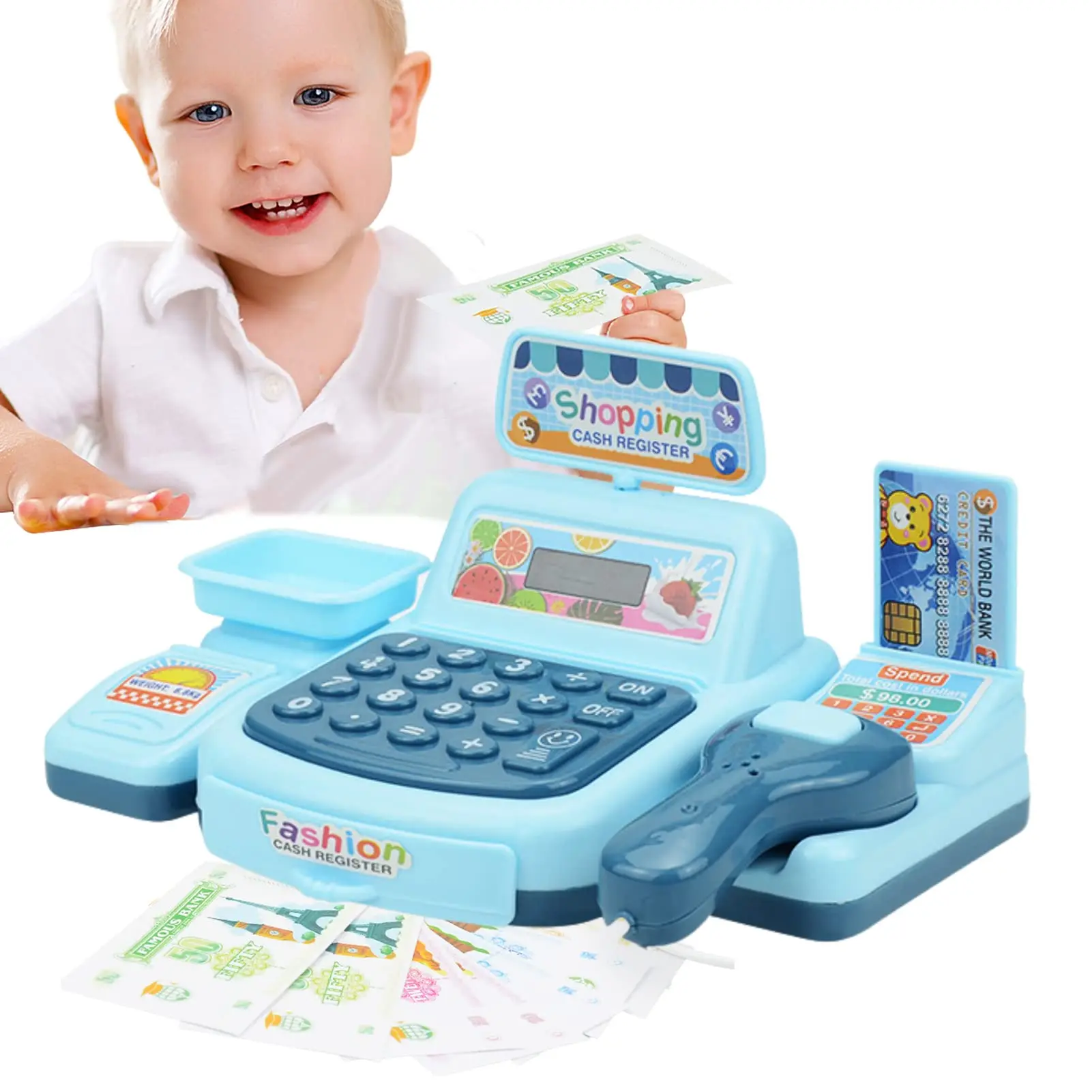 

Cash Register Toy for Pretend Play Supermarket Checkout with Light and Sound Electric ATM Gift for Toddlers Kids