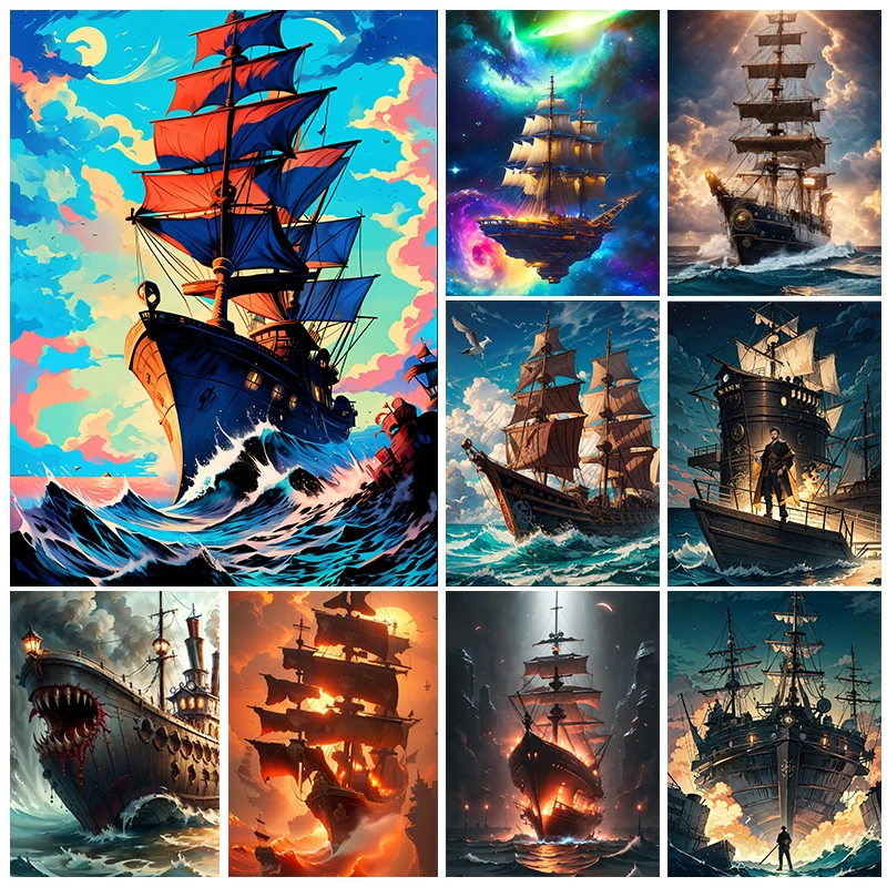 

5D DIY алмазная живопись, морской пейзаж, лодка, мозаика, алмазная вышивка, живопись, полная круглая искусственная кожа, домашний декор, подарок