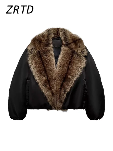 Street Faux Fur Patchwork Cropped Coats Women Loose Lapel Full Sleeve Pockets Warm Jackets 2025 Winter Lady Fashion Outwear 6