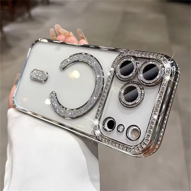 Premium Glitter Rhinestones Phone Case with Magnetic Clear Lens Protector