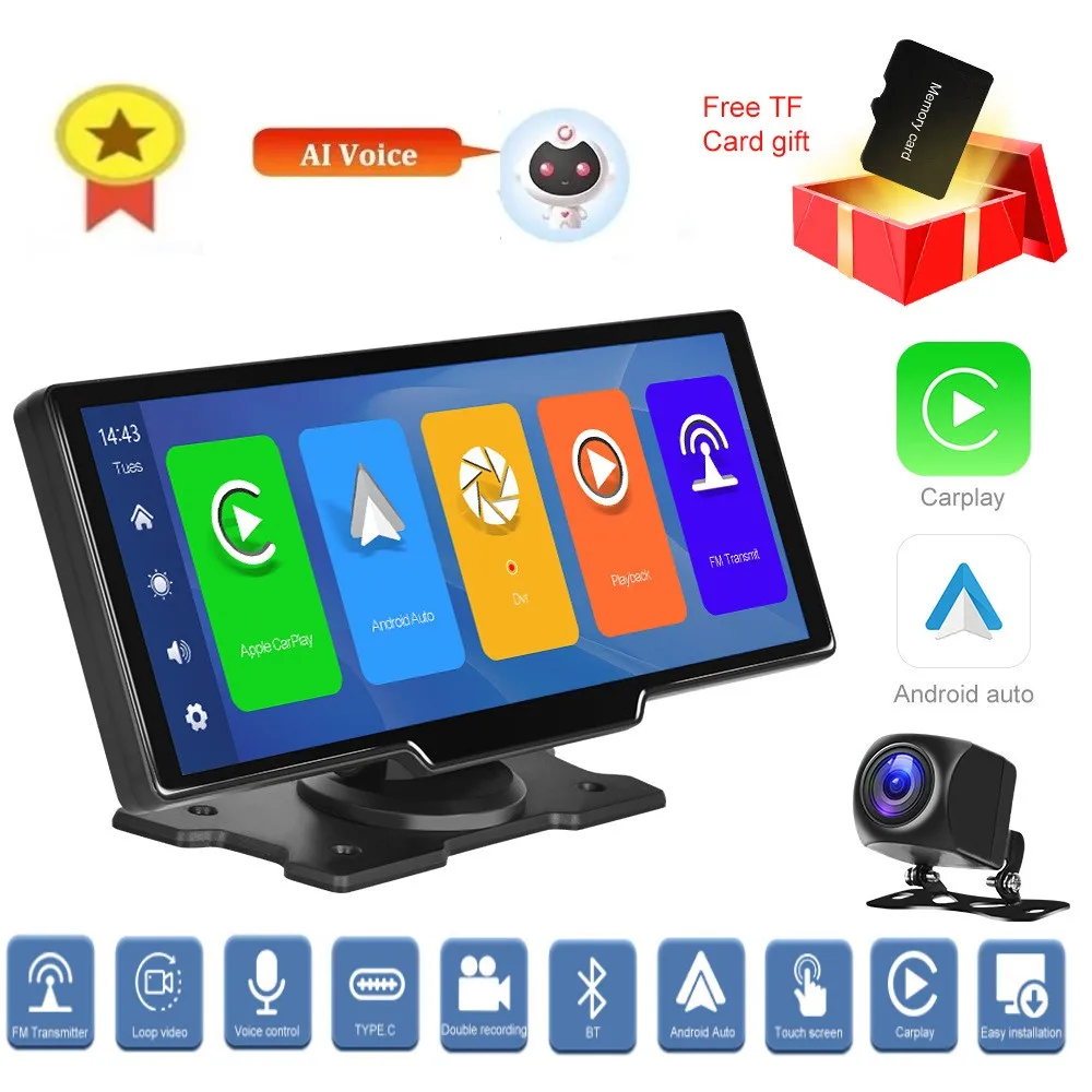 

10.26" Dash Cam Rearview Camera Carplay & Android Auto DVR GPS Navigation Video Dashboard Mirror Monitor multimedi Split Screen
