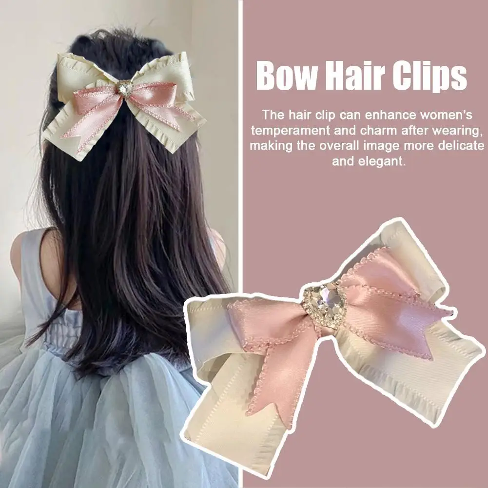 1pcs Elegant Bow Ribbon Hair Clips Satin Love Heart Rhinestone Hairpins Clip Women Girls Sweet Cute Fashion Hair Accessories